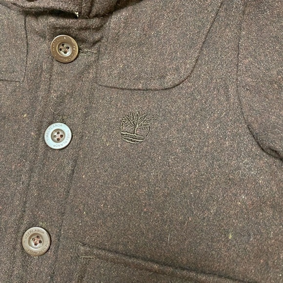 TIMBERLAND chocolate brown wool blend button down hooded coat size 12 month - Picture 9 of 9